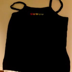 Black tank top with colorful hearts size small.